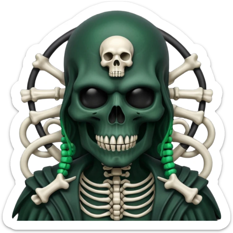 HR giger, wires, dark green, black flesh undead sorcerer, head. bones and skin sticker
