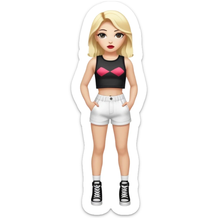 Full body white teenage girl with blonde hair, heavy makeup, big lips, crop top and choni style clothing sticker