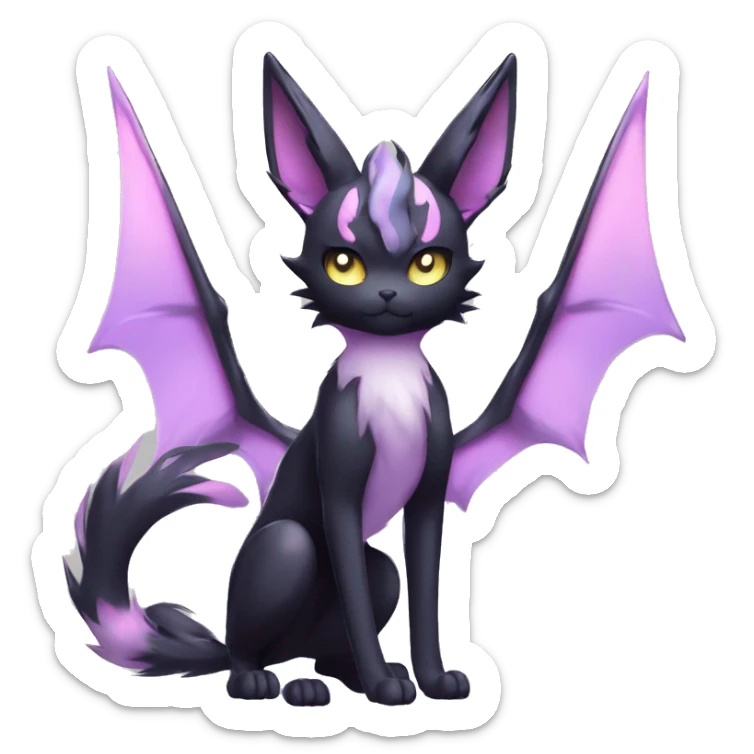 Shiny Cool pastel Black beautiful ethereal fantasy Kawaii Sona Umbreon-Espeon-Litten-Fakemon-cat-animal with edgy bat-ears black mane vtuber model Full Body sticker