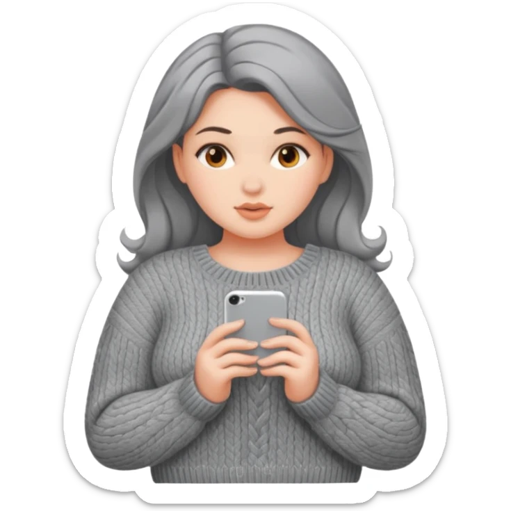 Design a woman’s grey sweater for a seductive voluptuous woman with brown wavy hair. Only design the sweater. Remove the woman sticker