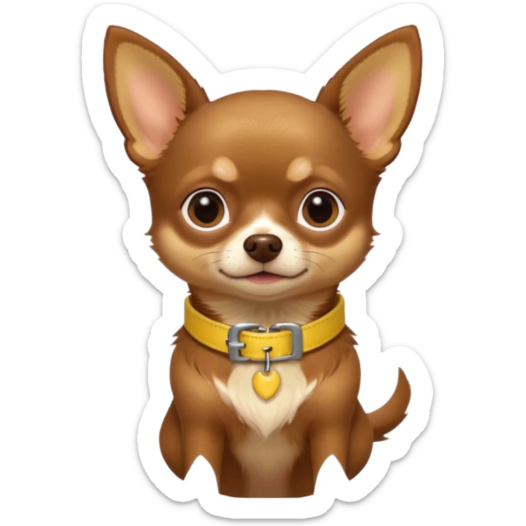 Chihuahua color chocolate con las patitas y pecho color café claro, un pequeño collar amarillo  sticker