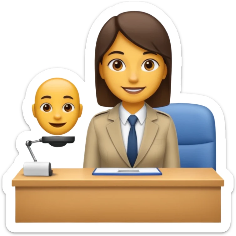 un recruteur à son bureau en face d'un candidat tourné de 3/4 sticker