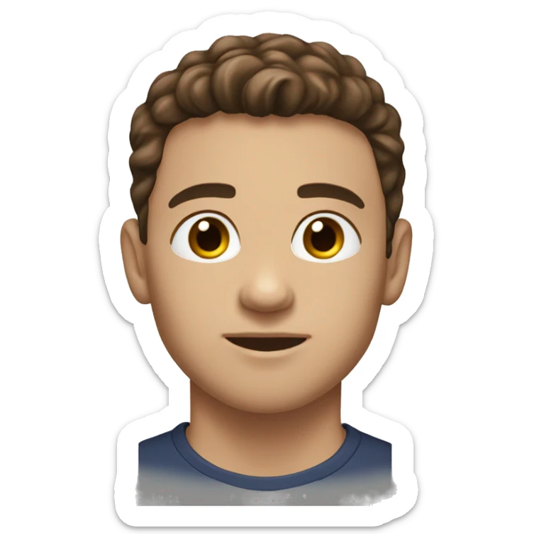 A young man with beautiful brown hair and dark eyes and dark hair, and footbal t-shirt  sticker