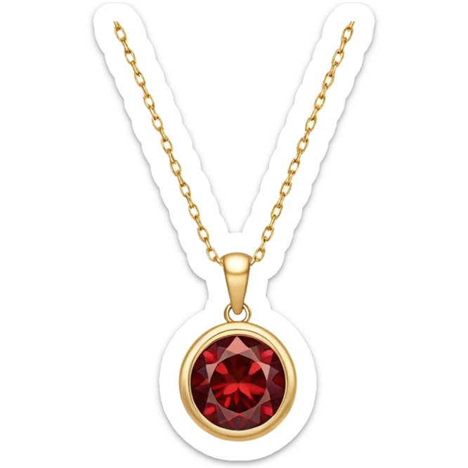 red garnet pendant with a shimmering aura of magic and strength, on a gold chain sticker