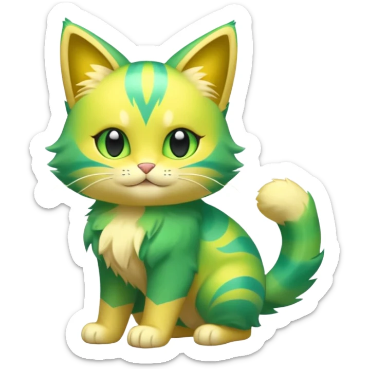 Green and Yellow Electrike-Amaura-Aurorus-Shiny-glorp-cat-fusion  sticker