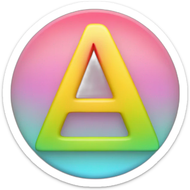 Letter A not K with shades of red, pink, light green, yellow, and light bule and a 3D feel sticker