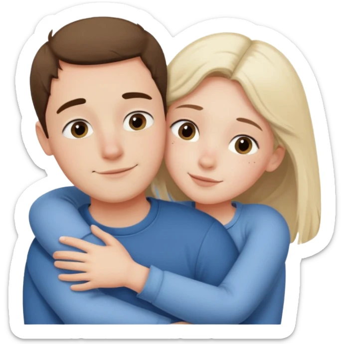 Un homme fait un câlin à sa sœur. Au dessus d’eux il y a le texte ´Gros câlin’ sticker