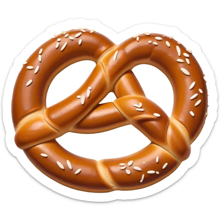 Pretzel Cinematic Realistic Pretzel Snack Emoji, depicted as a single, perfectly twisted pretzel with a glossy, salted crust, rendered with lifelike textures and warm, inviting lighting. sticker