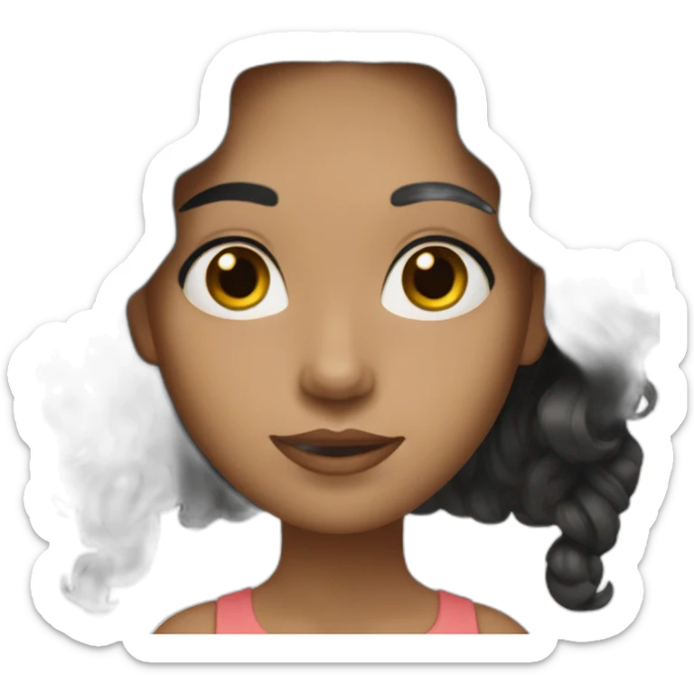 Female with black wavy hair, brown eyes, tanned skin sticker