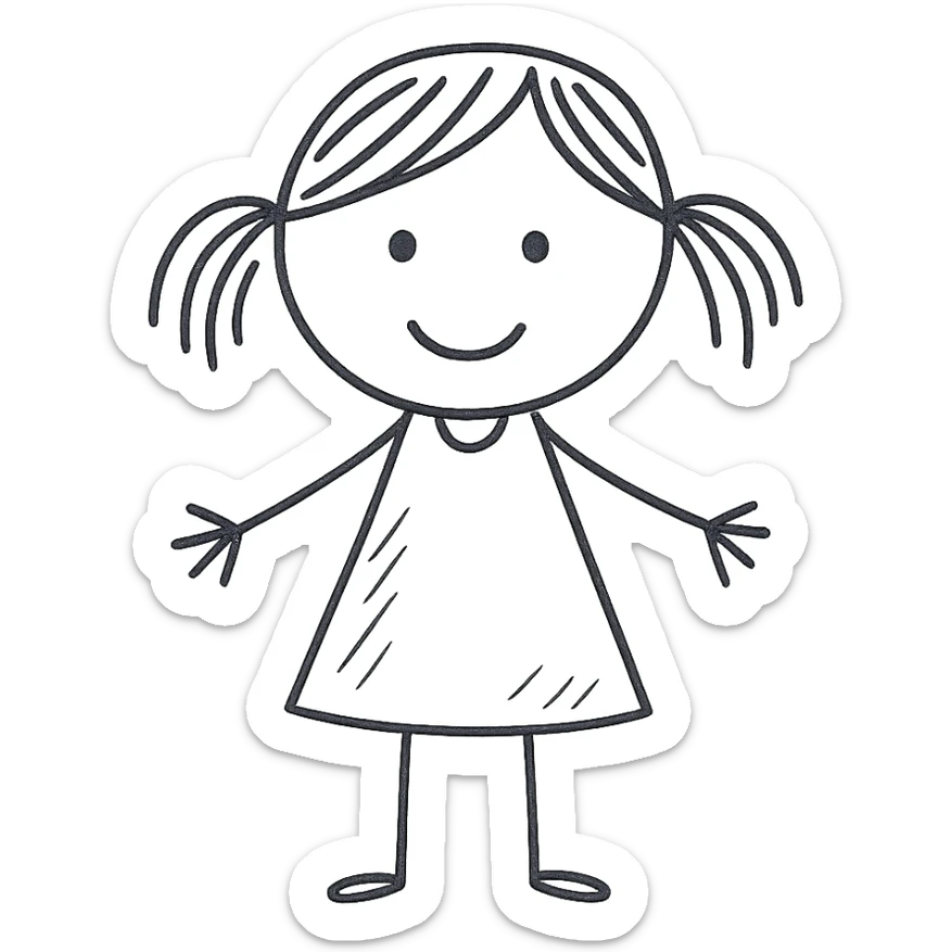 girl figure, stick-figure style with a bit more detail, very easy to replicate sticker