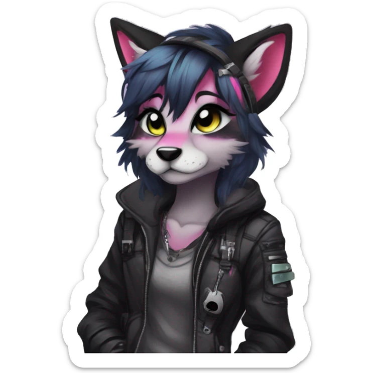 Edgy cute modern punk techwear anthro furry sona by Falvie, LiLaiRa, AngieWolf sticker