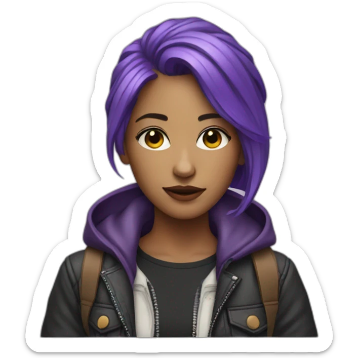 Artist girl purple hair in the jacket sticker