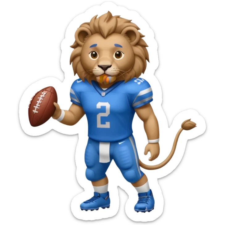 blue color lion wearing american football jersey sticker