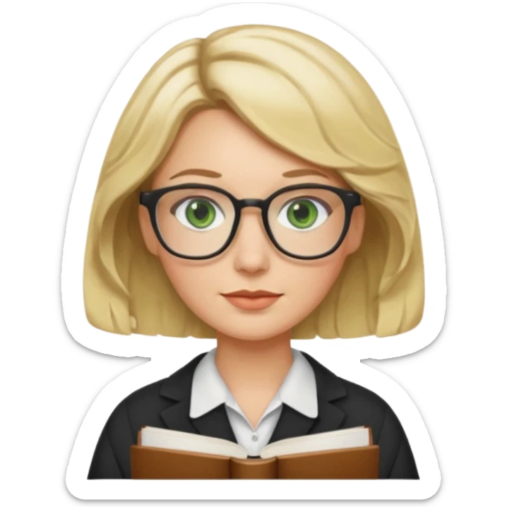 librarian teacher with short wavy blonde hair with a middle part and green eyes sticker