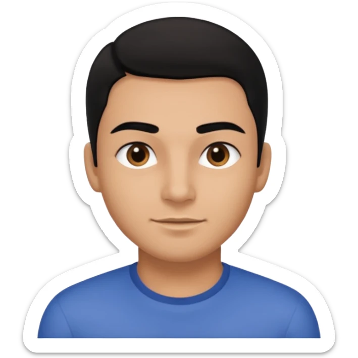 Emoji masculino em estilo 3D / cartoon realista, com pele morena clara, cabelos pretos bem penteados com gel, fios alinhados e com brilho, olhos pretos expressivos, sobrancelhas bem definidas, rosto jovem, expressão simpática e confiante, traços suaves e harmoniosos, sem barba sticker