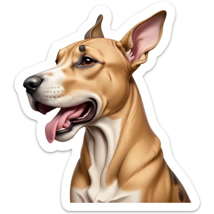 Cinematic Cute Yawning Fawn Great Dane Portrait Emoji, Head tilted slightly with a dramatic, wide-open yawn, revealing a smooth fawn Fur with a refined texture, floppy ears slightly drooping, round amber eyes barely open in drowsy contentment, Simplified yet irresistibly adorable features, highly detailed, glowing with a soft, cozy glow, high shine, relaxed yet expressive, stylized with a touch of whimsy, bright and endearing, soft glowing outline, capturing the essence of a sleepy yet affectionate guardian, so drowsy it feels like it could stretch out of the screen and curl up for a nap! sticker