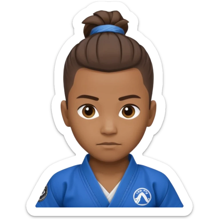 black jiu jitsu instructor with ponytail and a low taper fade sides haircut, and a small fade on the sides with a blue belt and roger Gracie academy logo on the gi sticker
