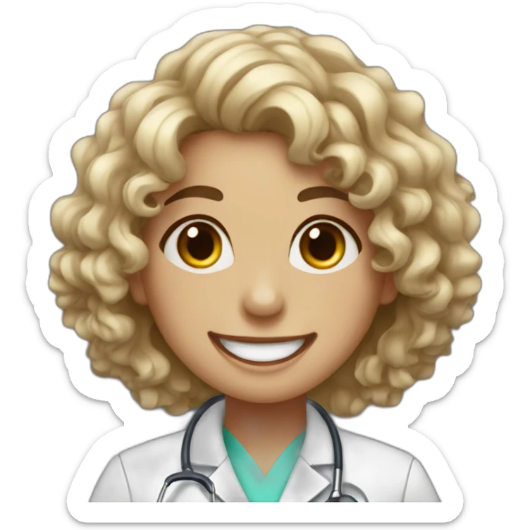 Doctor Girl with curly hair upto her shoulders and mild freckles laughing sticker