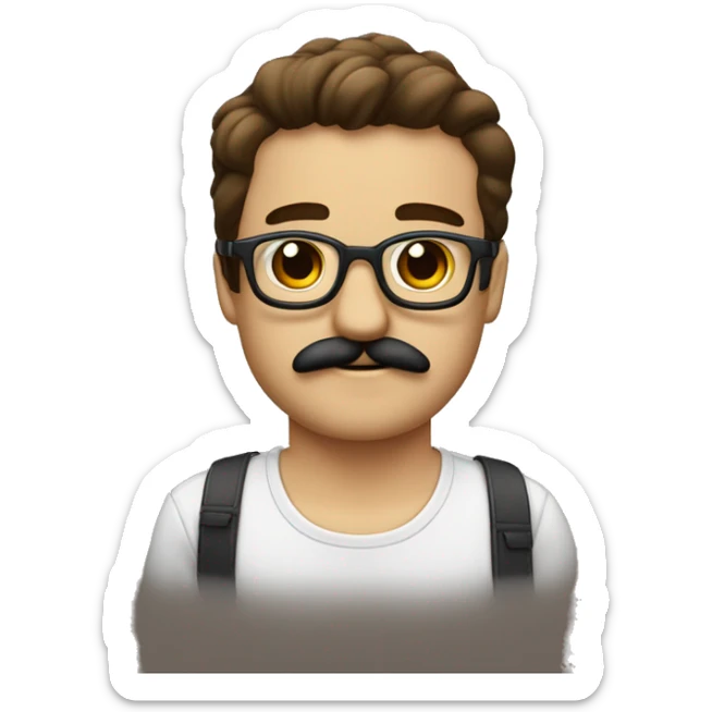 Chico joven blanco,con gafas rectangulares de montura metálica fina, con bigote y ojos marrones sticker