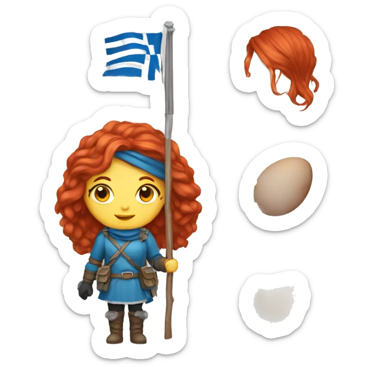 female winter mountaineer red hair holding greek flag and easter egg sticker