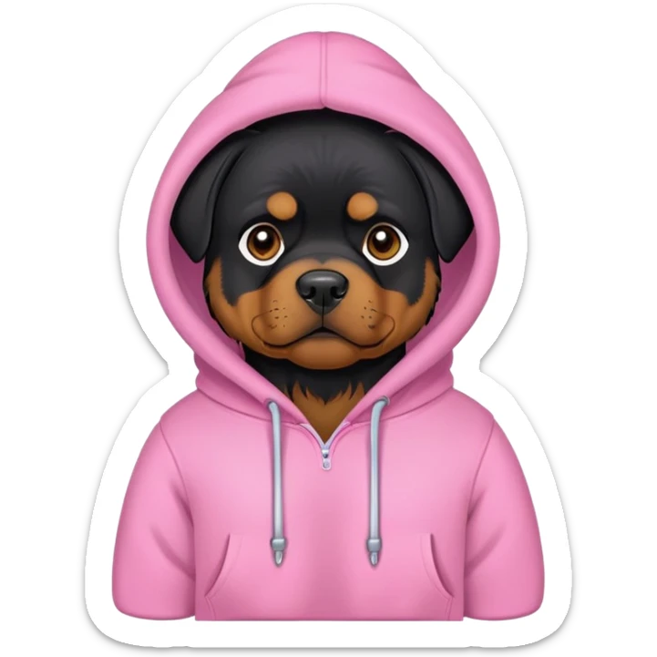 black rottweiler dog wearing a hoodie that’s pink sticker