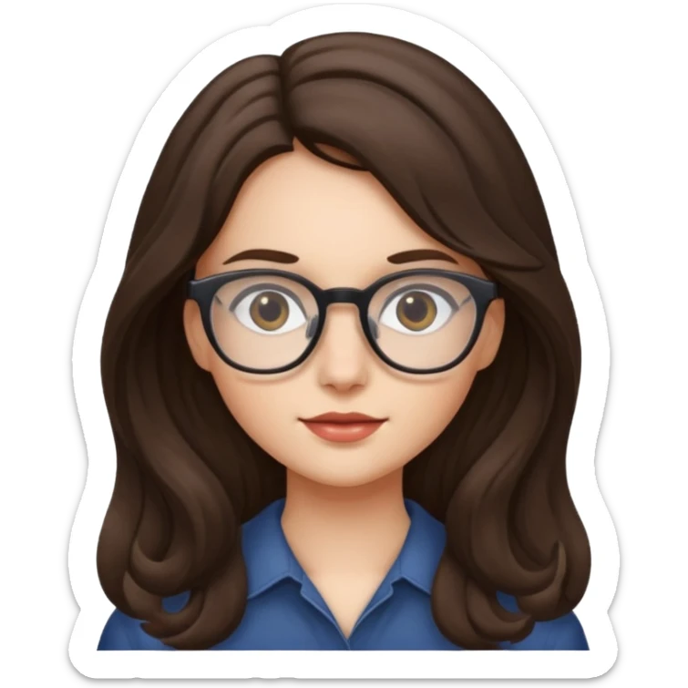 Brunette (more brunette) girl with long not to wavy hair and glasses sticker