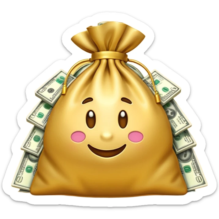 Luxury 3D emoji, overflowing money bag, stacks of cash, premium lighting, rich glossy look, ultra clean, transparent background


 sticker