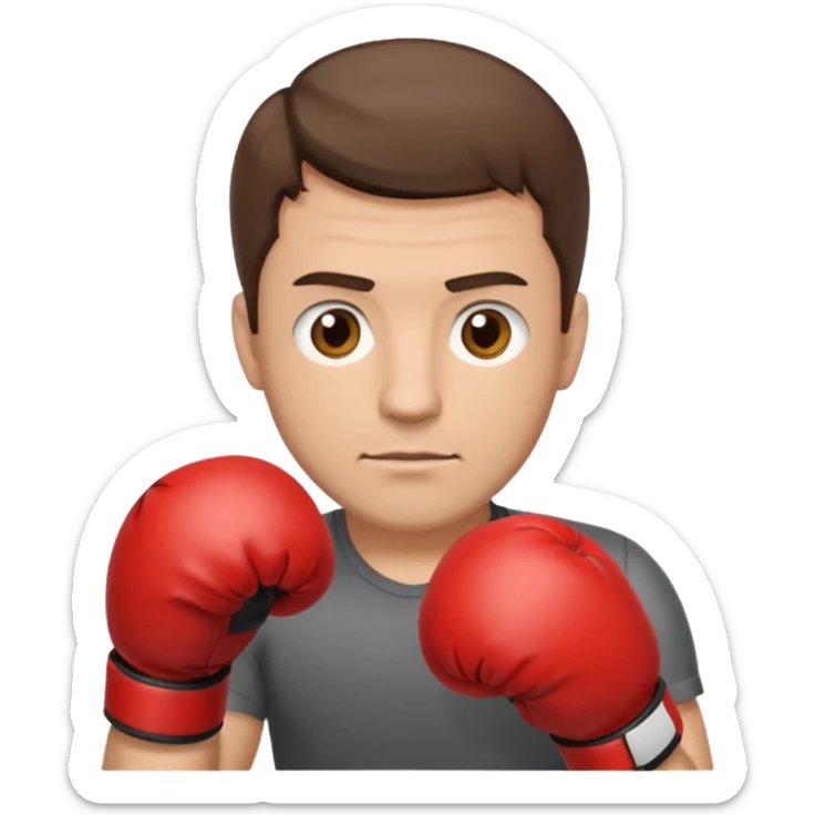 Rapaz de 39 anos ,cabelo castanho médio ,olhos castanho claro , cabelo corte malet, com uma luva de box na mão sticker