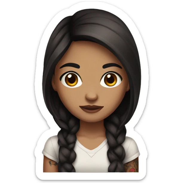 Girl with brown eyes, long dark brown hair, and tattoos sticker