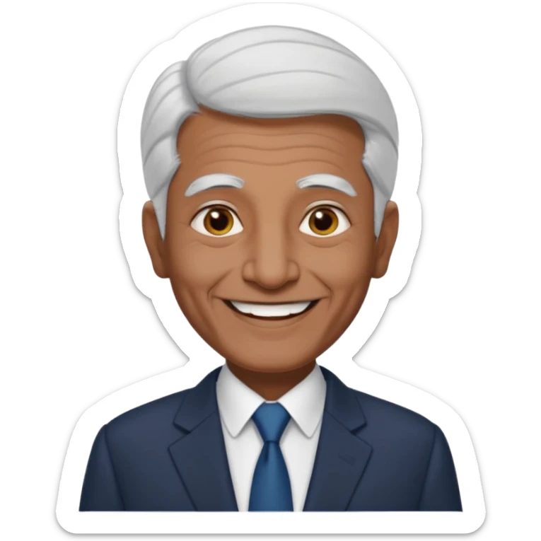 70 yr old man, thin white hair, pakistani, business suit, big smile, dark skin, no facial hair
 sticker