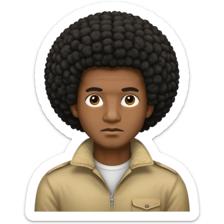  Afro not smiling and black skin color emoji male sticker