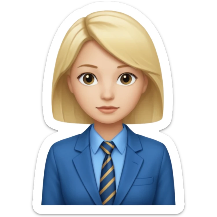 une femme blonde jolie avec une chemise et une veste et cravate bleu sticker