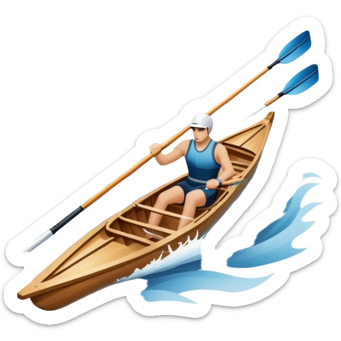 An icon showing a close-up of crossed oars, a sleek racing shell, and rippling water, symbolizing rowing. The design includes droplets in motion and a streamlined boat tip cutting through waves. Transparent background emphasizes strength, precision, and the spirit of competitive rowing sticker