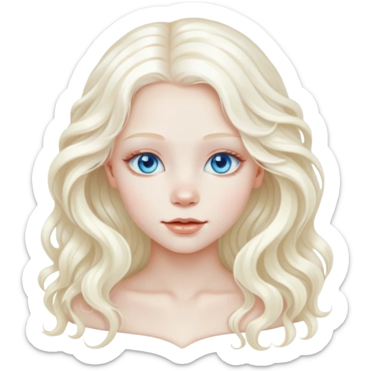 A beautiful albino girl with white long healthy and silky and wavy hair and blue sparkly eyes sticker