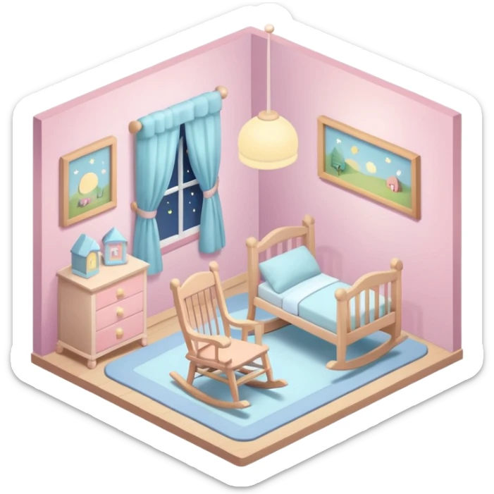 isometric baby room, Baby room with night lamp and rocking chair sticker