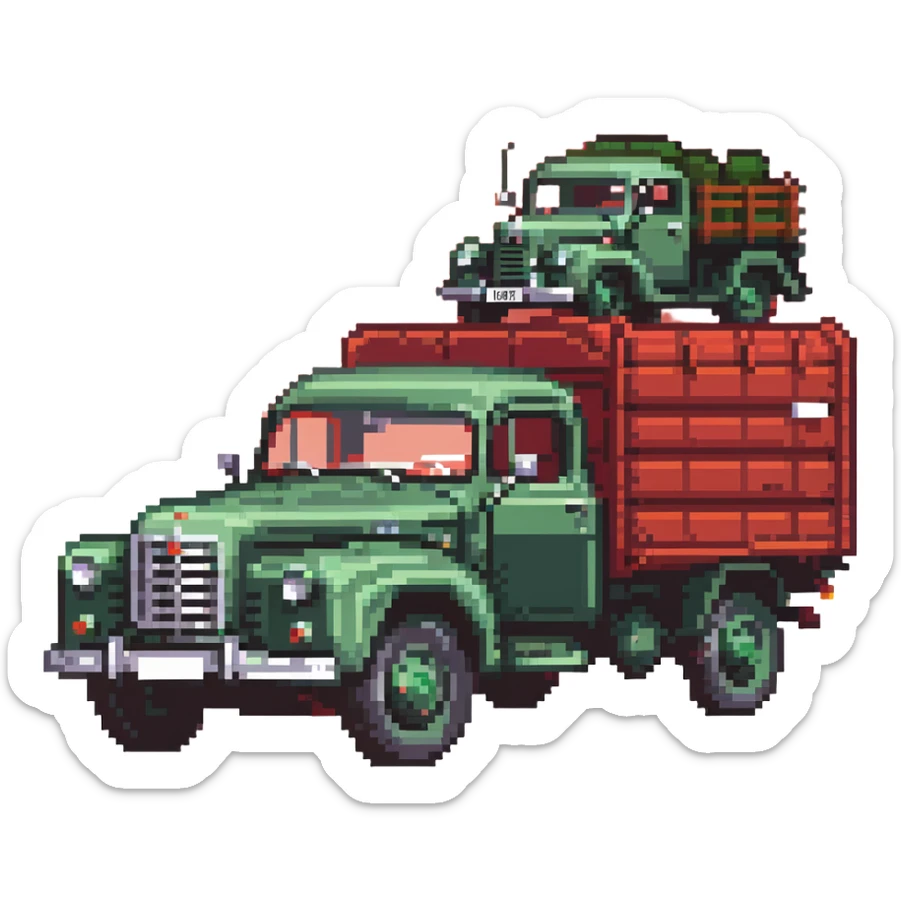 ZIL 130 Soviet truck with green cabin and flatbed, vintage Russian truck from 1960s sticker