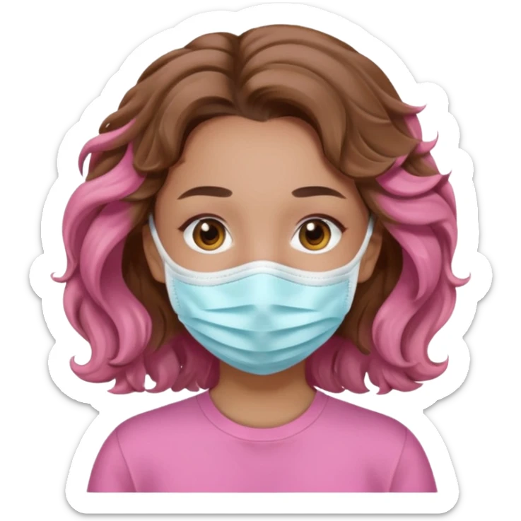 lightskin girl having a spa day with mask and pink shirt and brown wavy hair  sticker