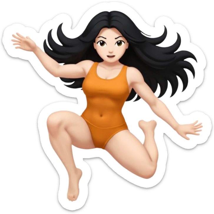 long black hair ((naked ))female big big boobs full body barefoot  ((black Thick pubic hair ))     jumping kicking   sticker
