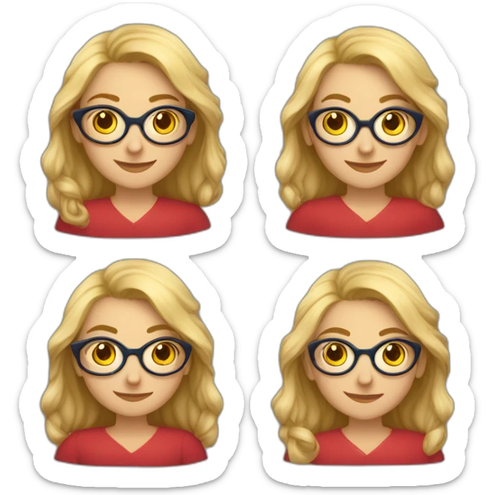 Leona, mayor, rubia canosa, ojos azules, con lentes muy Rojo redondos, alegre sticker