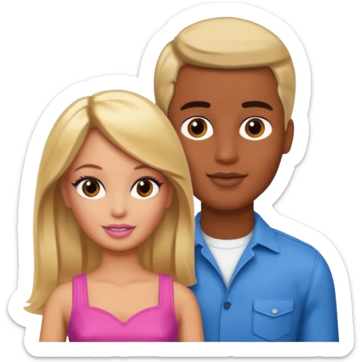 Brown skin blonde hair brown eyed barbie with her boyfriend  sticker