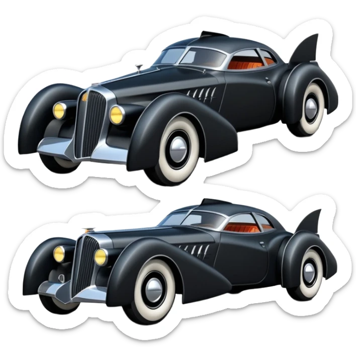  the animated series aerodynamic opulent dark knight futuristic concept Batmobile loosely based on 1936 V16 Cadillac(flat long straight faceted mechanical body) winged stealthy street hot rod  sticker
