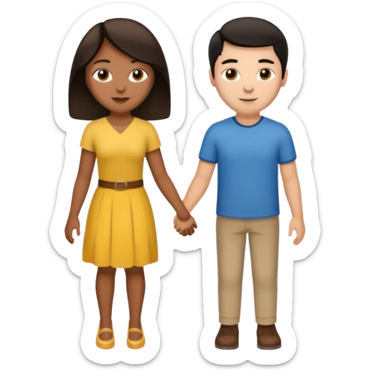 tan skin black haired woman holding hands with brown hair white man they are both adults sticker