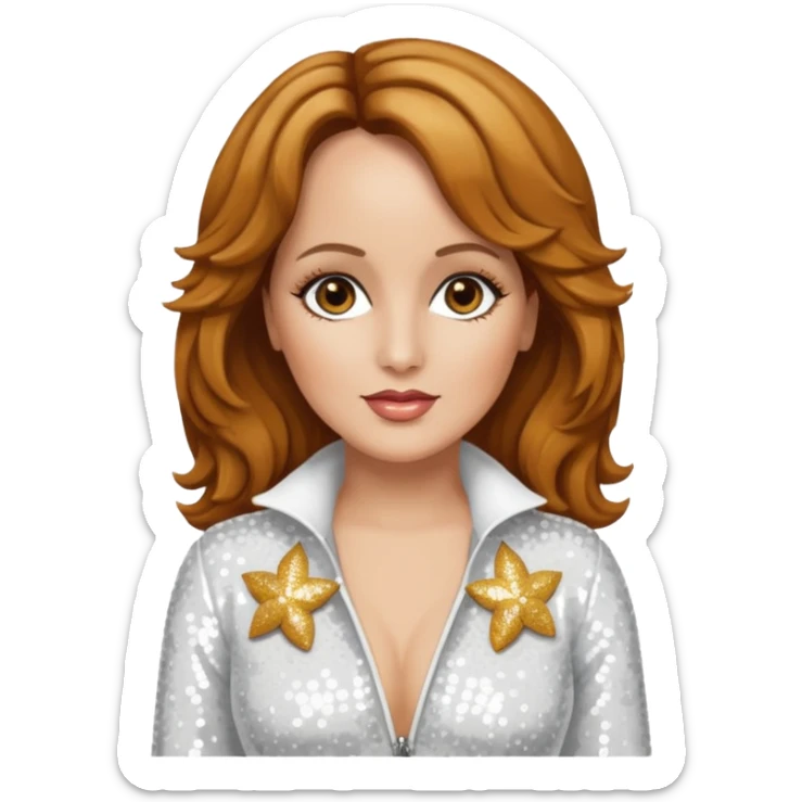 Teena Marie with long golden brown hair, white sequin outfit sticker