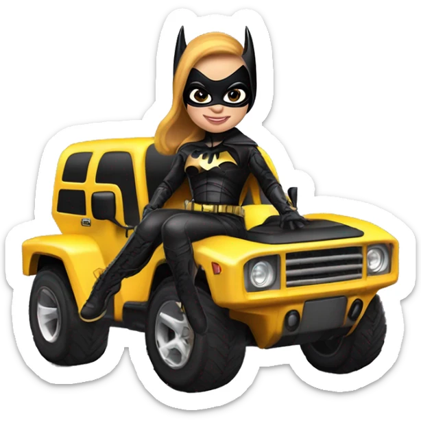 Light skinned Batgirl in shiny leather, Hummer EV monster truck  sticker