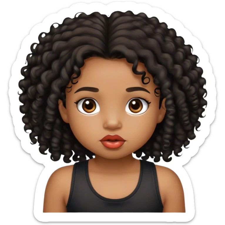 medium brown skin tone, very adorable toddler, with big plump lips, long long lashes, black curly long hair, brown eyes, black tank top sticker
