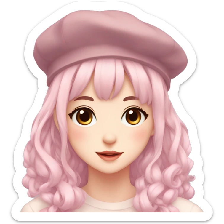 Gorgeous pastel anime girl with blushing face and hair garnitures and pretty hair and a beret aesthetic trending style sticker
