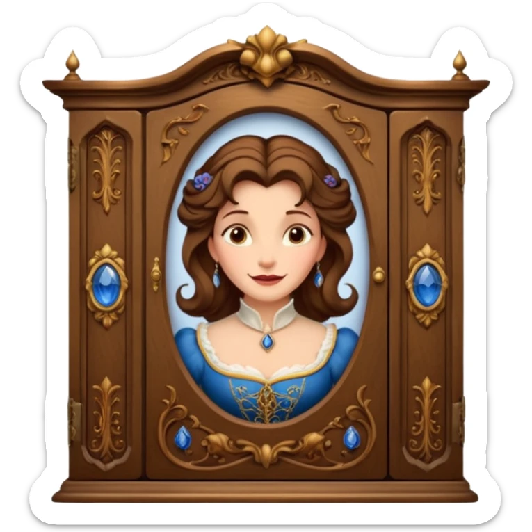 A middle-aged lady character from the fairy tale Beauty and the Beast — she was turned into a wardrobe by magic. She retains the wardrobe's original form, with an anthropomorphic face on the front of the closed cabinet. sticker