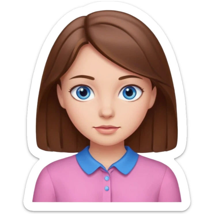 A girl with brown hair and blue eyes in a pink blouse sticker