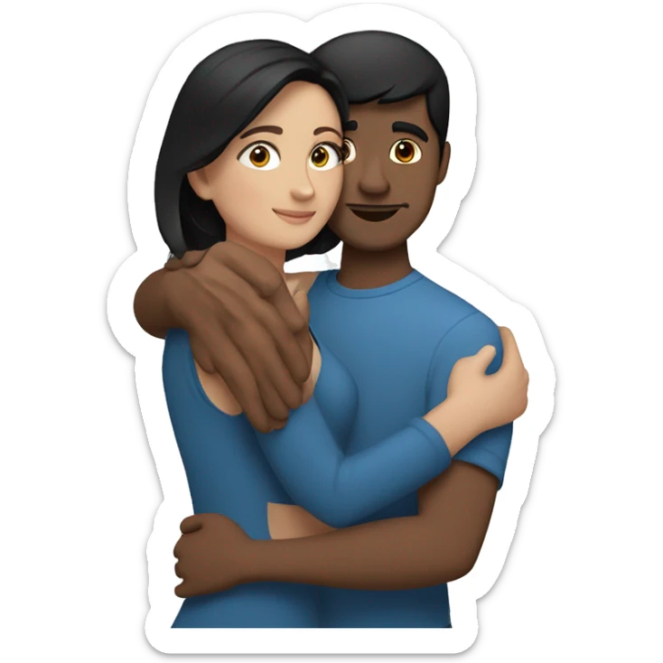 Lovers hugging each other. Indian man, short black hair. White woman, blue eyes and brown hair sticker