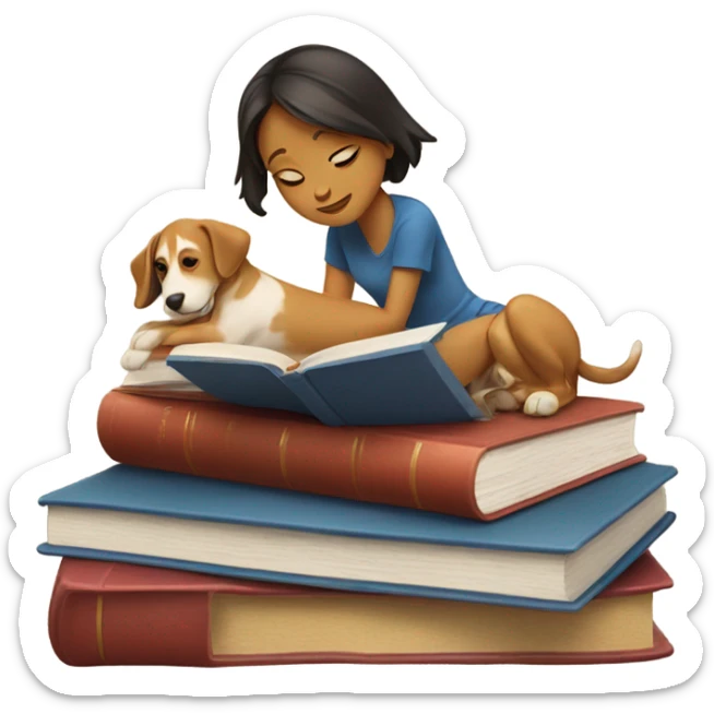 Am I bothering you? Girl, book, and dog laying on book sticker